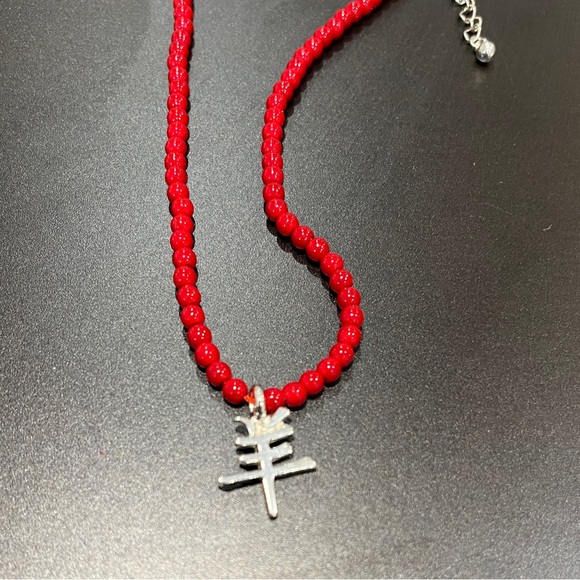 YEAR OF THE RAM Beaded Necklace Pendant Sign Zodiac Costume Jewelry Lucky Amulet - Picture 2 of 7